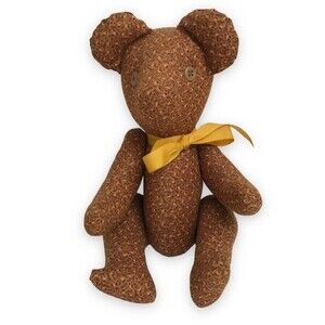 Vintage Handmade Brown Calico Fabric Button Jointed Teddy Bear Button Eyes 15"